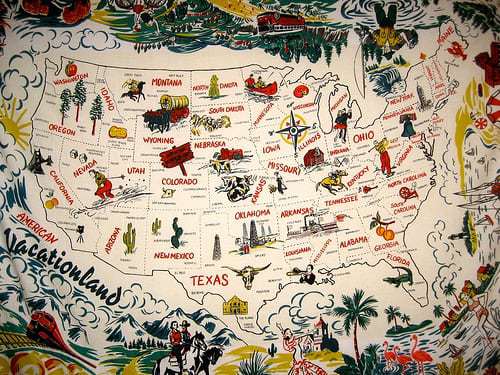 Retro Roadmap Tablecloth USA