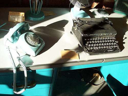 Aqua Phone Desk and Typewriter